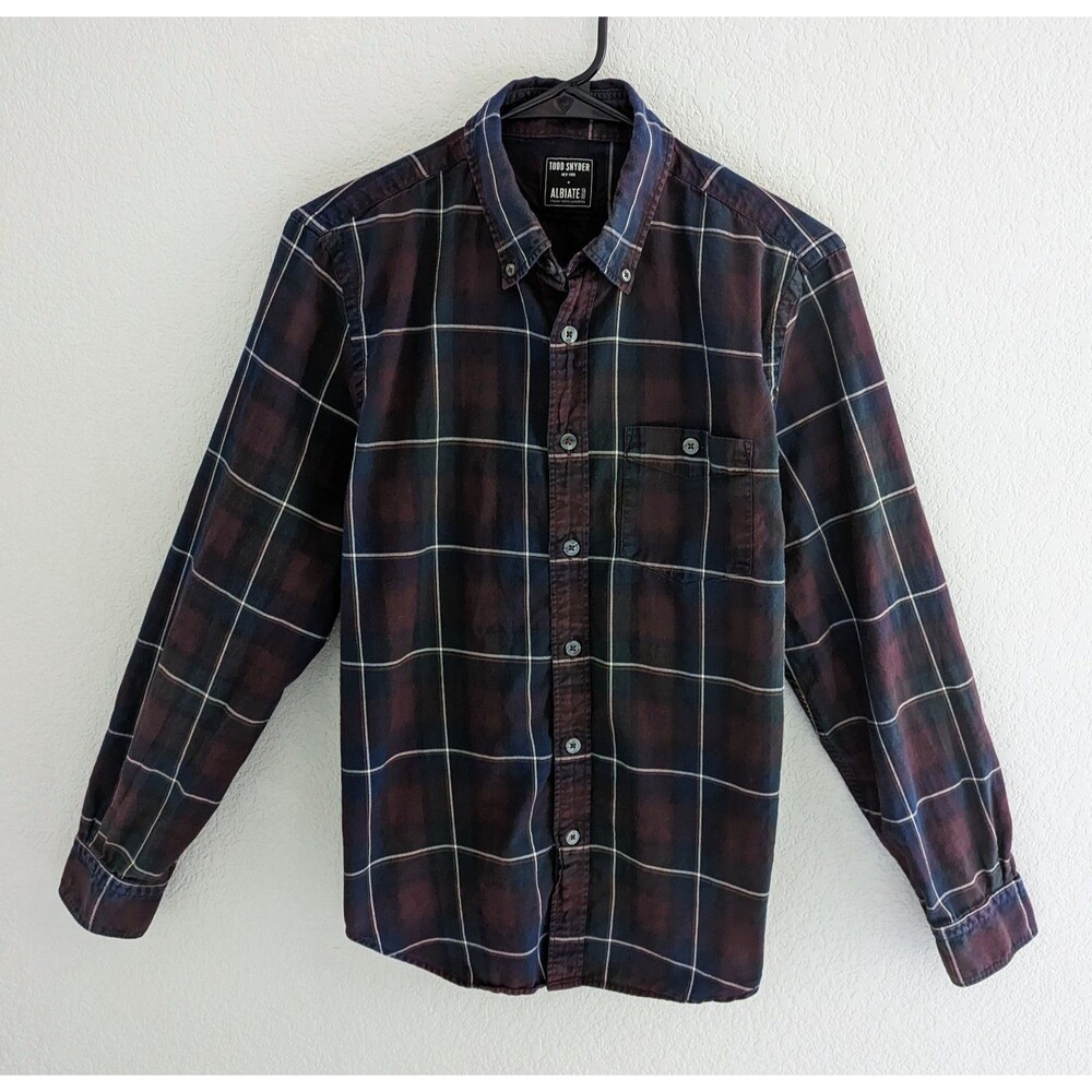 Todd Snyder X Albiate Button Down Shirt Mens Size Medium Maroon Plaid Windowpane